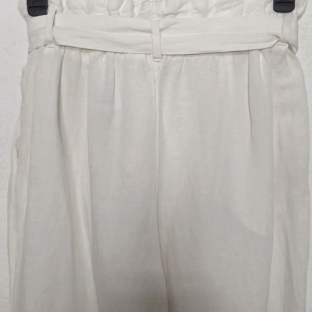 H&M White Linen Blend Paperbag Waist Pants Size 10